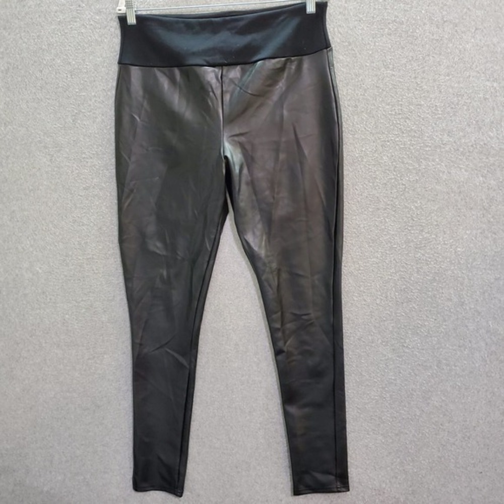 Assets by Spanx Women Leggings 1X Black Faux Leather High Rise 29" Inseam